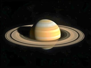 Fototapeta premium A 3D illustration shows a UFO flying over an alien planet in deep space, with a ringed planet like Saturn and a bright star illuminating the cosmos