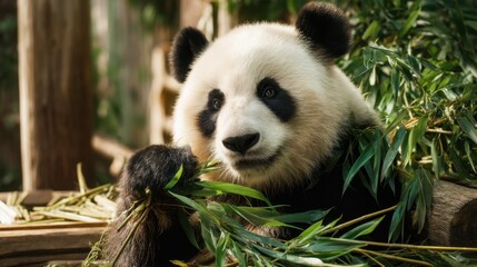 Obraz premium Giant Panda Enjoying Bamboo Lunch