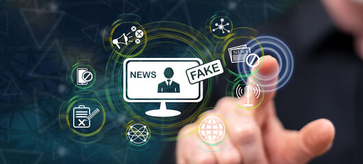 Man touching a fake news concept