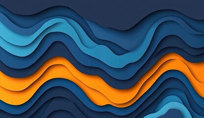 Abstract wavy layered papercut design in blues and orange