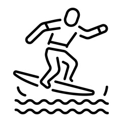 Linear icon showing a surfing character