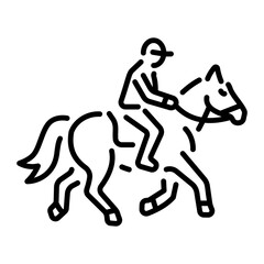 A line style icon showing a character doing horse riding