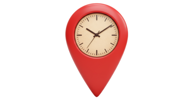Isolated Red Pin with Clock
