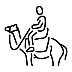 An outline style icon showing camel riding character