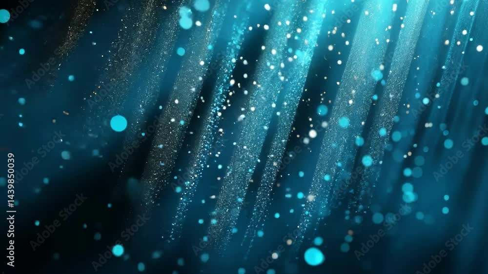Poster bright blue particles shimmer in dark background, creating magical atmosphere filled with depth and 