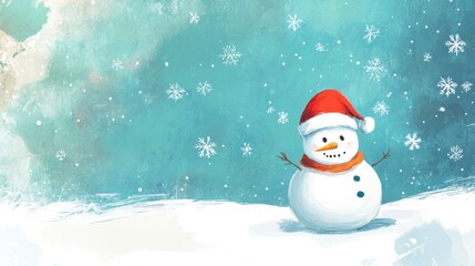 Fototapeta premium Cute snowman in winter wonderland scene