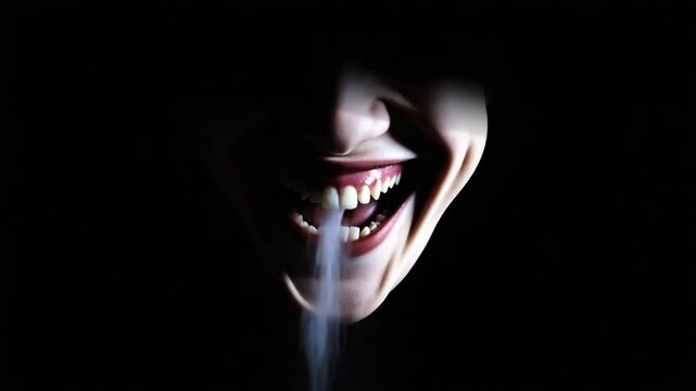 Close-up of creepy smile with dark shadow lighting