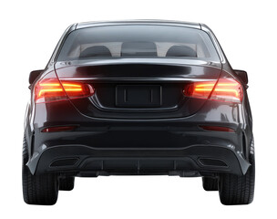 Modern Black Sedan Car Rear View Isolated on White 