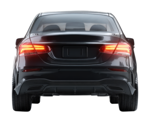 Modern Black Sedan Car Rear View Isolated on White 