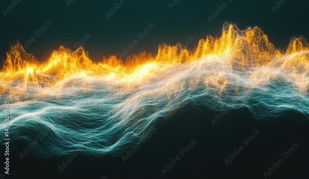 Poster abstract fiery waves undulating across a dark background
