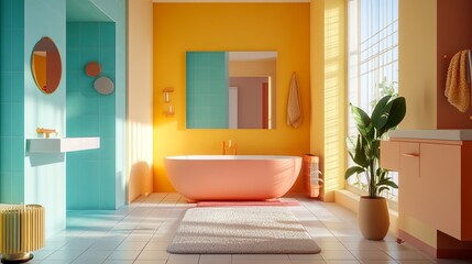 colorful airflow in 3D house model, clean interior.