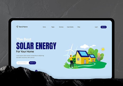 Solar Energy Hero Header UI With Illustration