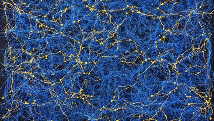 Abstract network; blue threads & yellow nodes