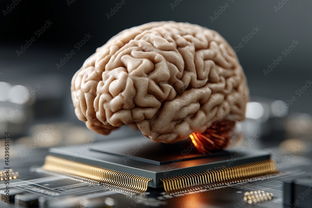 Aufkleber brain on microchip display representing the fusion of technology and neuroscience innovation