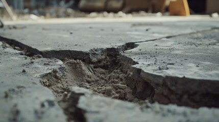 Fototapeta premium Cracked freshly poured concrete slab at a construction site