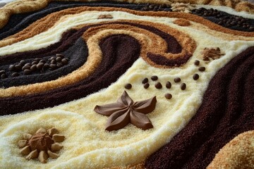 A colorful design made from various textures and spices.