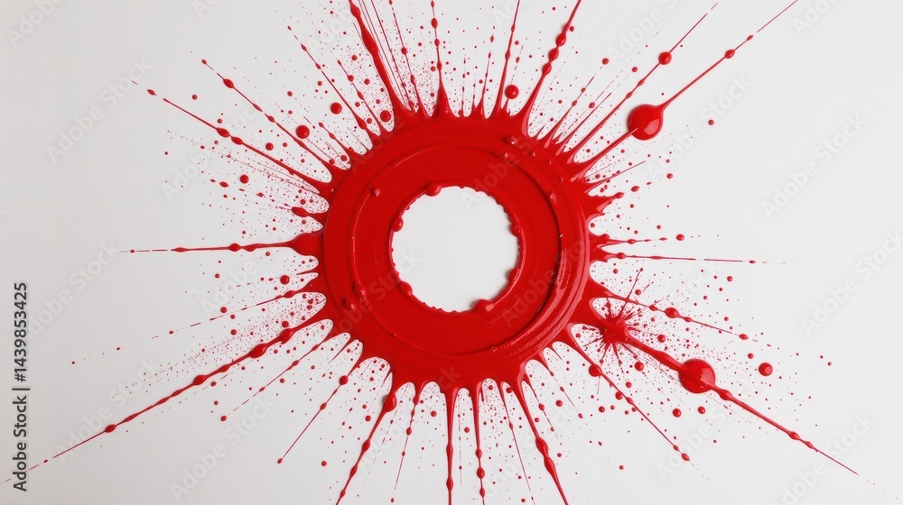 Poster target studio shot concept. vibrant red paint splatter creating an energetic circular pattern.