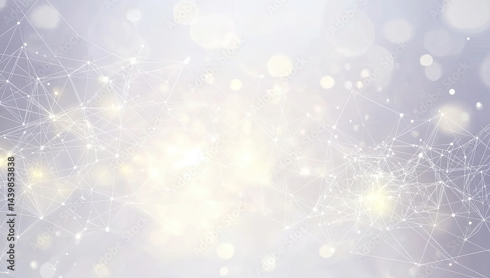 Poster abstract light grey background with glowing connections and bokeh