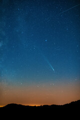 Comet C2023A3 Tsuchinshan ATLAS with Milky Way stars photographed from northern hemisphere in October 2024.