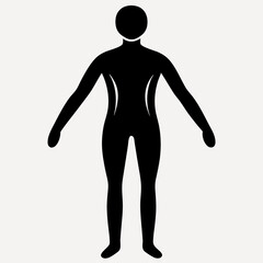 A 3D vector illustration depicts a black silhouette of a standing human figure