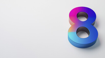 striking 3D number eight with vibrant gradient of blue and pink colors, perfect for modern designs
