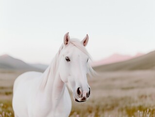 Naklejka premium A white horse is standing in a field