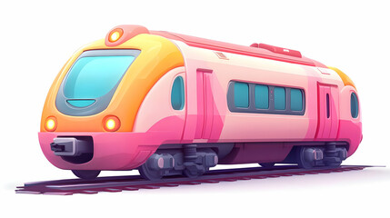 Naklejka premium Cartoon Pink and Yellow Pixel Art Train on Railroad Tracks Against White Background