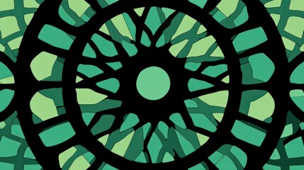 Intricate Green Mosaic Pattern with Circular Design Elements