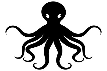 Simple black silhouette of an octopus with curled tentacles on white background, octopus, sea, marine, animal, silhouette, vector, black, tentacle, invertebrate, cephalopod, ocean, wildlife