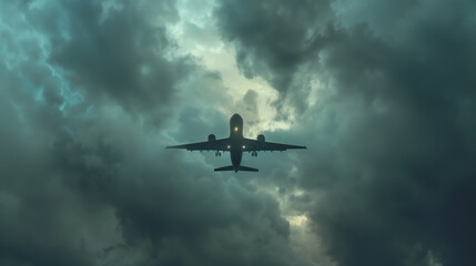 Fototapeta premium A commercial airplane climbs through the clouds, symbolizing progress and human ambition in aviation.