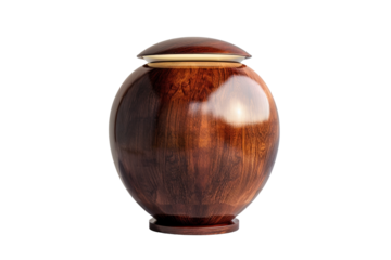Tranquil Remembrance: LED-Lit Wooden Base Urn Isolated On White Background