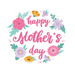 Mother's day card, poster, banner, invitation design decorated with floral wreath and lettering quote. EPS 10