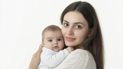 Mother holds baby while sharing a warm moment together