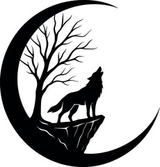 Wolf Howling vector black silhouette print design