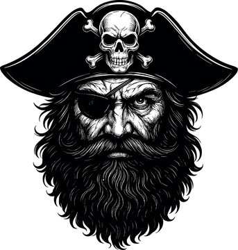 recommend clip art: Pirate Captain vector black silhouette print design for T-Shirt