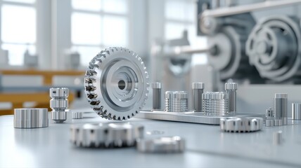 Precision Machined Metal Components on Table metalwork machining precision engineering industry cnc