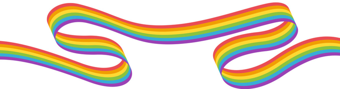 Wavy colorful rainbow ribbon pride month decoration element, PNG file no background