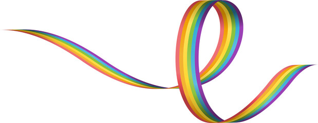 Wavy colorful rainbow ribbon pride month decoration element, PNG file no background