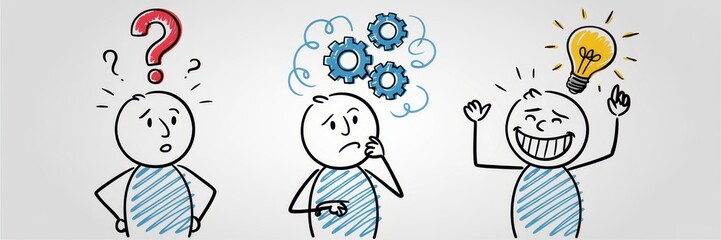 Obraz premium Three stages of problem-solving process depicted.