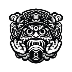 Detailed Black and White Graphic Mask Illustration