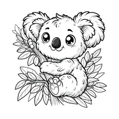 Cute Koala Sitting on Branch Coloring Page for Kids