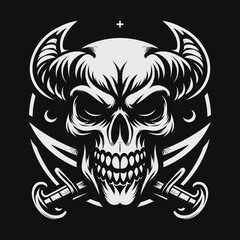 Skull and Crossed Swords Graphic Illustration on Black Background