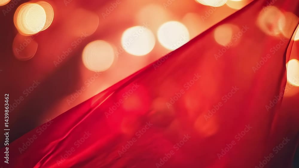 Poster red fabric flowing in bokeh light background
