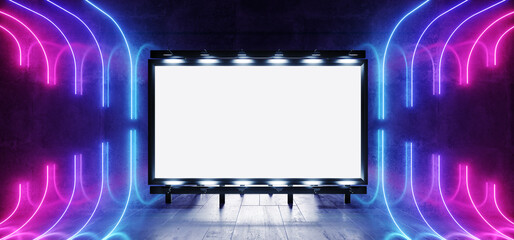 Sci Fi Billboard Showroom Commercial Empty Plane Space Realistic Warehouse Garage Room Studio Light Shadows Concrete Cement Metal Structure 3D Rendering © IM_VISUALS