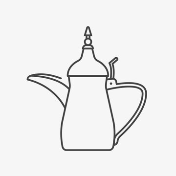 Arabic coffee pot Dalla outline icon. Kahwa beduin hot drink. Vector illustration