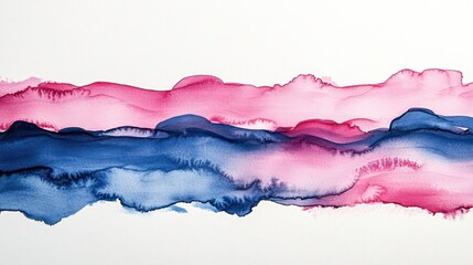 Abstract Ink Wash Painting, Pink and Blue Layers, White Background