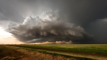 Bedrohliche Superzelle über offener Landschaft bei Gewitter

