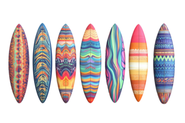 Surfboards with colorful patterns bring a fun and lively vibe to your beach day activities