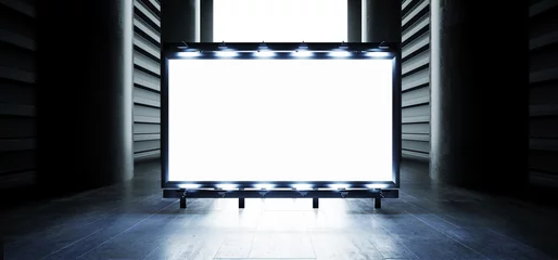 Sci Fi Billboard Showroom Commercial Empty Plane Space Realistic Warehouse Garage Room Studio Light Shadows Concrete Cement Metal Structure 3D Rendering © IM_VISUALS