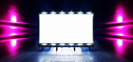 Sci Fi Billboard Showroom Commercial Empty Plane Space Realistic Warehouse Garage Room Studio Light Shadows Concrete Cement Metal Structure 3D Rendering © IM_VISUALS